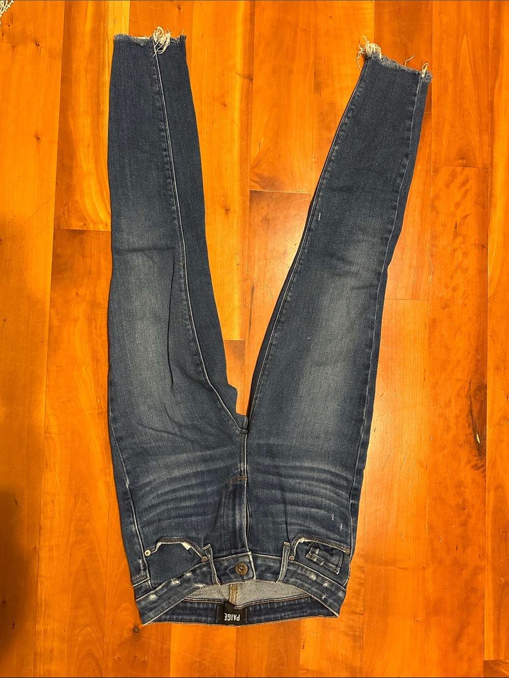 PAIGE Dark Wash High-Rise Skinny Jeans with Raw Hem